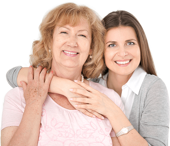 Smiling mother and daughter